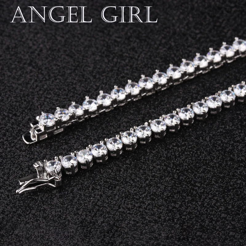 Angelgirl амулеты блестящие 18 дюймов три зубец 4 мм циркон теннис серебро и золото