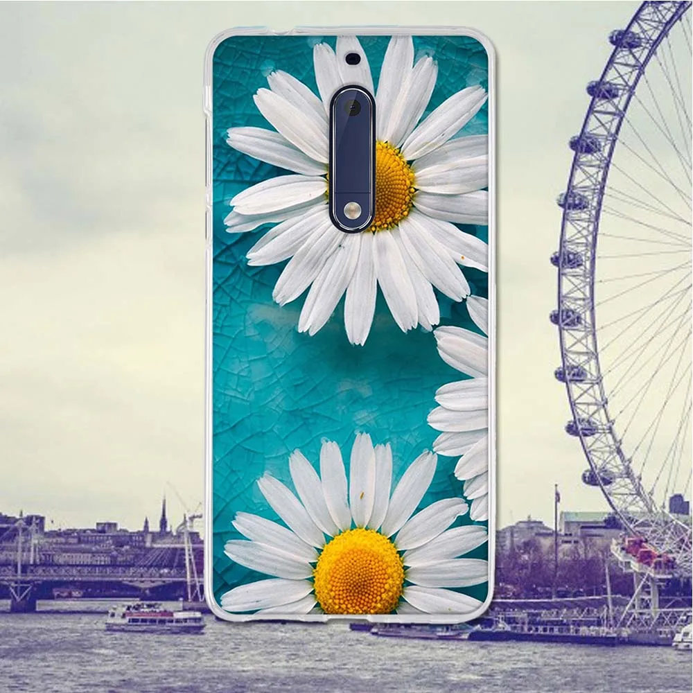 For Nokia 5 Case Back Cover for Nokia5 Covers Soft Silicone Bag Flower Cartoon Phone Cases Painting Shell Five | Мобильные телефоны