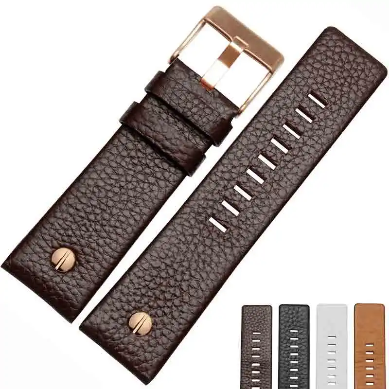 brown x rose gold Новая мода кожаный ремешок для часов с часы на заклепках ремень браслет для дизель DZ7313 DZ7333 7322 7257 4318 7348 7334 Замена - Цвет ремешка: brown x rose gold