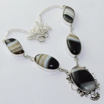 

Botswana Agates Necklace Silver Overlay over Copper, 51.7 cm, N1923