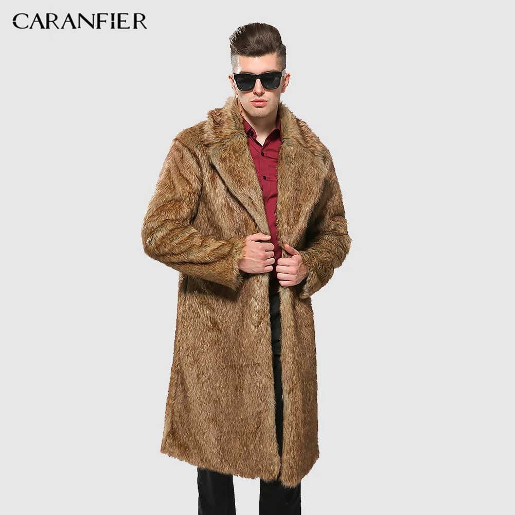 CARANFIER пальто из искусственного меха Мужская зимняя теплая верхняя одежда Длинная