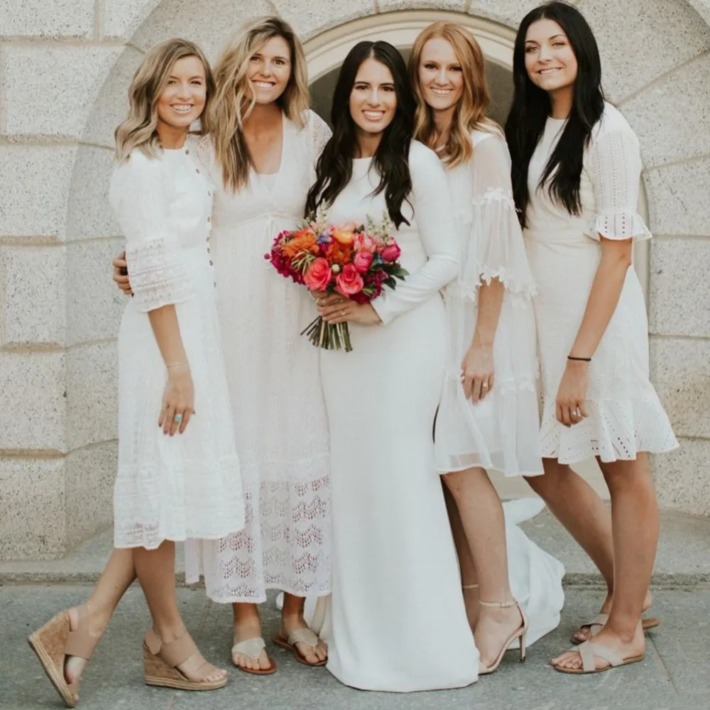 

Simple Crepe Mermaid Modest Wedding Dresses Long Sleeves Elegant Country Western Women Modest Bridal Gowns Custom Made