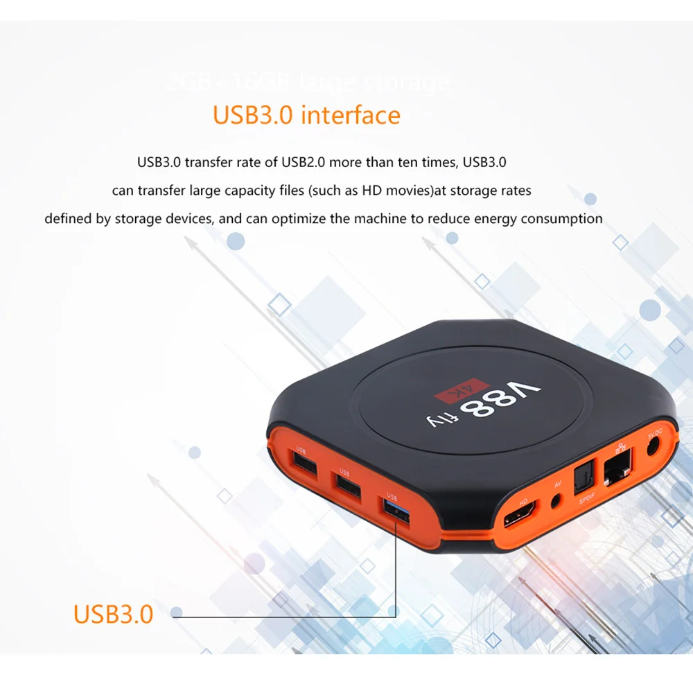 V88fly ТВ Box Android 8 1 Rockchip 3328 Quad-core 2 ГБ/16 ГБ Wi-Fi 4 К Bluetooth Smart HD медиаплеер box Set-top |