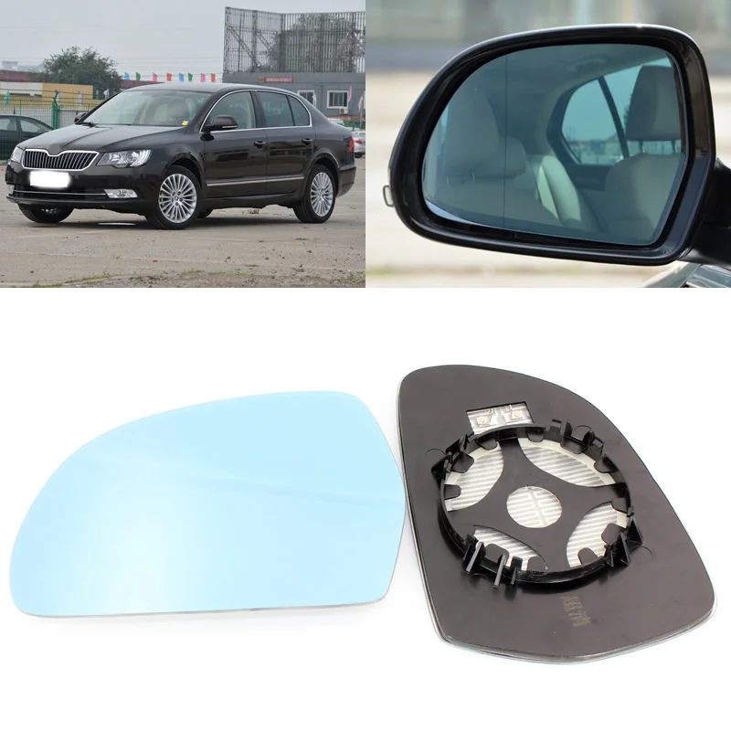 

For Skoda Superb 2009-2013 Side View Door Mirror Blue Glass With Base Heated 1 Pair
