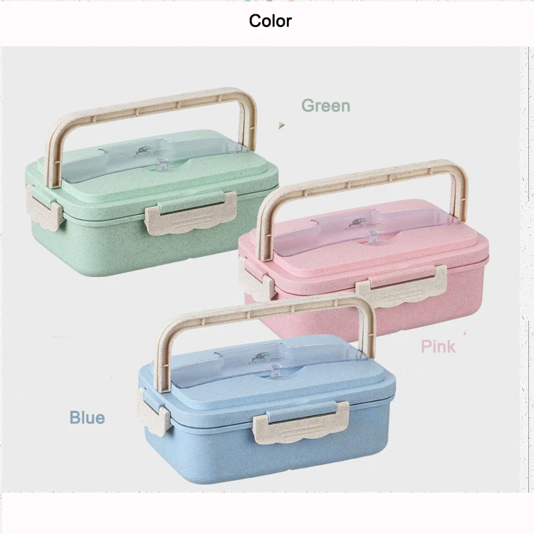 3 отсека Ланч-бокс из пшеничной соломы, микроволновая посуда, контейнер для хранения еды, Детская школьная офисная портативная коробка для бенто