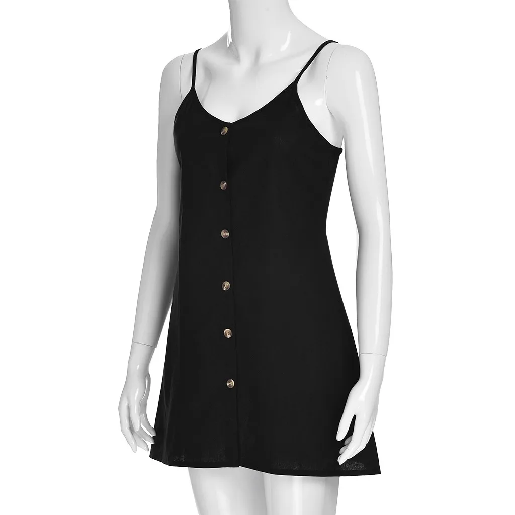 Женское повседневное мини платье на пуговицах с v образным вырезом без рукавов