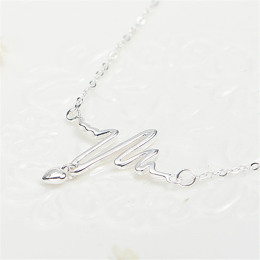 Real 925 Silver Necklace Women Sterling Jewelry Heartbeat Electrocardiogram Pendant Necklaces Lover Gift silver joyas | Украшения и
