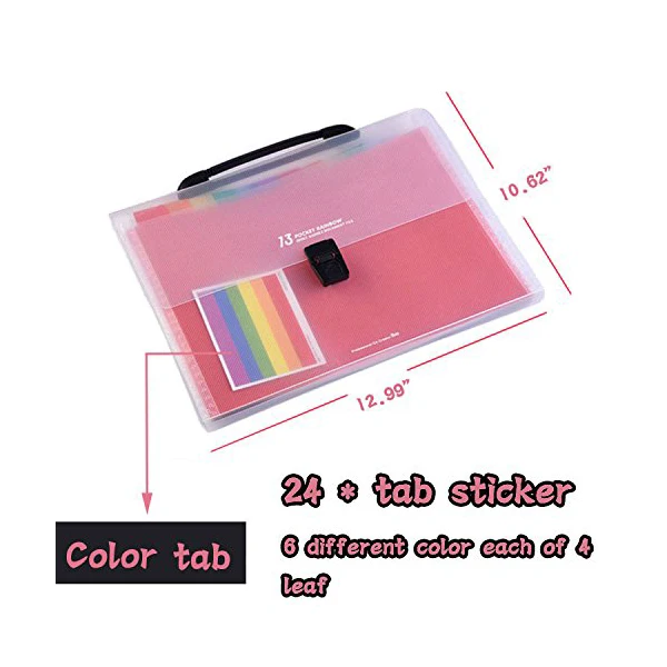 

A4 File Organizer 13 Pockets Plastic Expanding Wallet Accordion Folders, Letter Size Portable Document handbag Holder