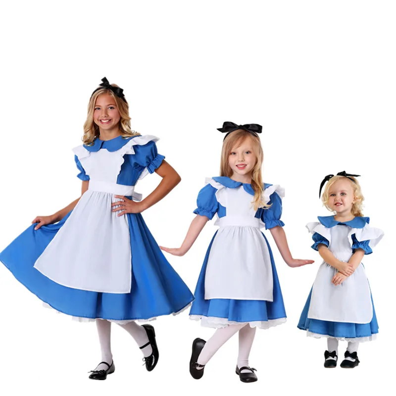 Disfraz de Lolita para niños y niñas, bonito vestido de princesa azul, Cenicienta, mucama, disfraz de Alicia en el país de las Maravillas, Halloween