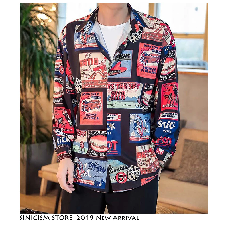 Sinicism Store Мужская рубашка Haraujuku Crane 2019 мужские японские рубашки в уличном стиле хип