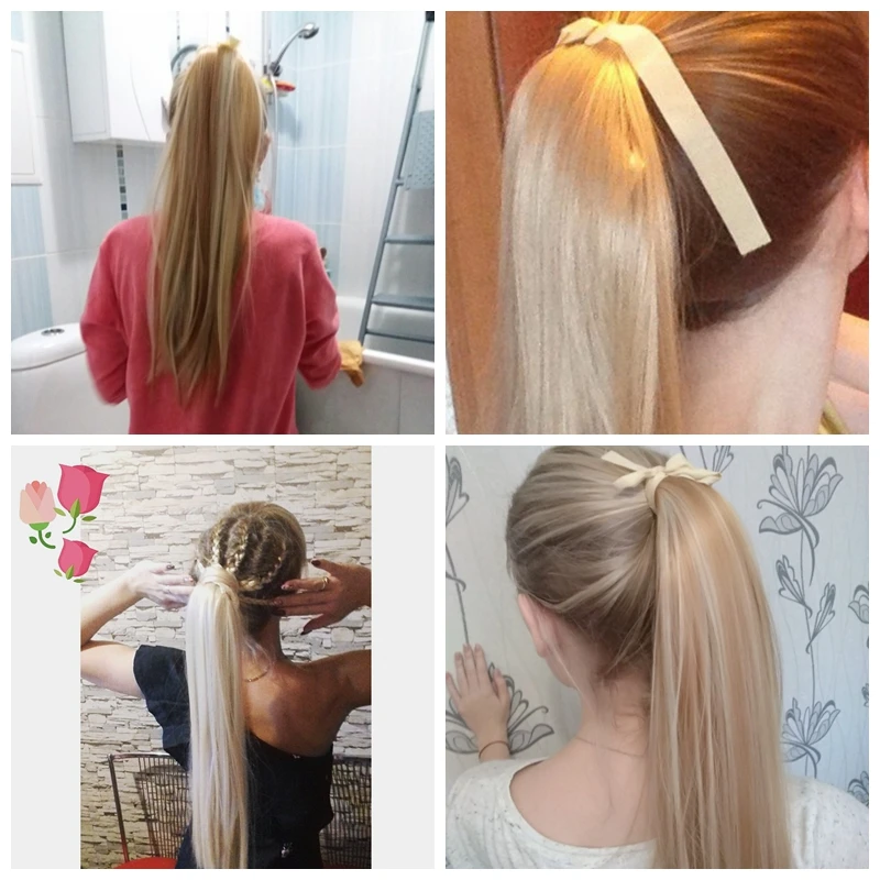 

LISIHAIR 22inch Long Silky Straight Ribbon Drawstring Ponytail Pieces 12Colors Synthetic Hair Clip in Hair One Extension