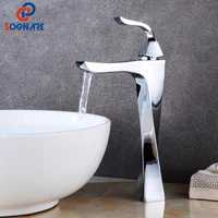 luxury waterfall tap tall bathroom basin faucet single handle cold and hot water tap basin faucet brass mixer basin sink tap