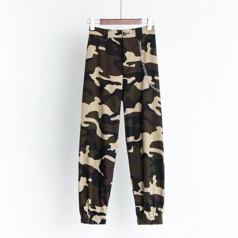 Camo Флисовые брюки для бега с манжетами и цепочкой, женские брюки Cobain, Armygreen, черные, хаки, камуфляжные брюки-карго - Цвет: Camo