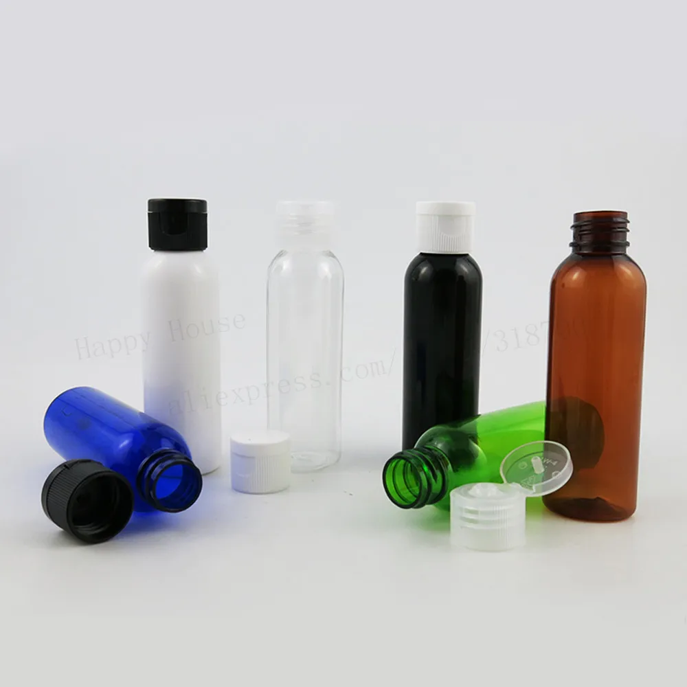 100 x 60ml Empty 2oz Clear Amber White Black Green Blue PET Plastic Bottle With Flip Cap 60ml Packaging Cosmetic Container