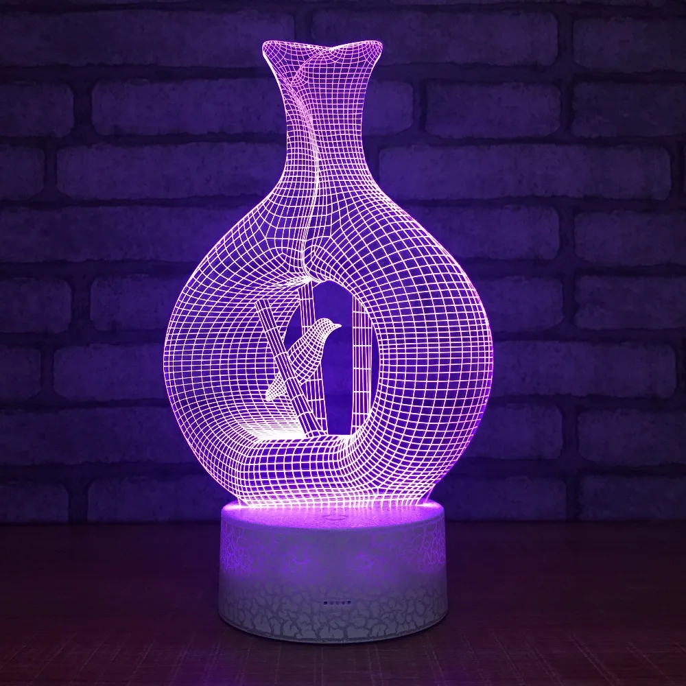 Новинка ваза в форме птицы светодиодная 3D настольная лампа Acylic 3d ночные