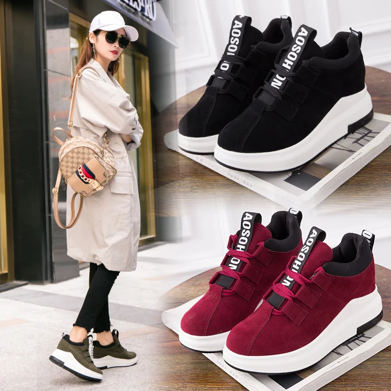 

2018 autumn and winter new sports shoes women's shoes Harajuku wild students running shoes Korean flat sanding surface increased