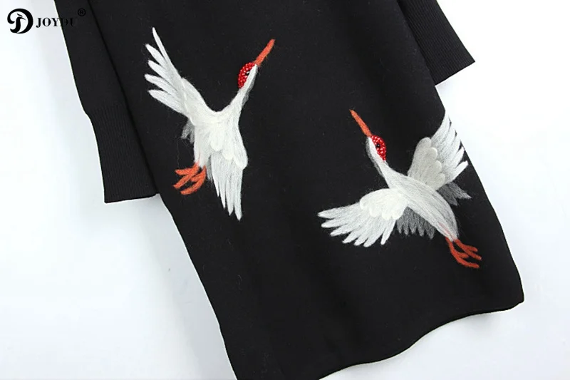 JOYDU vestido 2018 Winter Fashion Runway Red-crowned Crane Embroidery Midi Party Dress Office Sleeveless Knitted Sweater Dresses | Женская