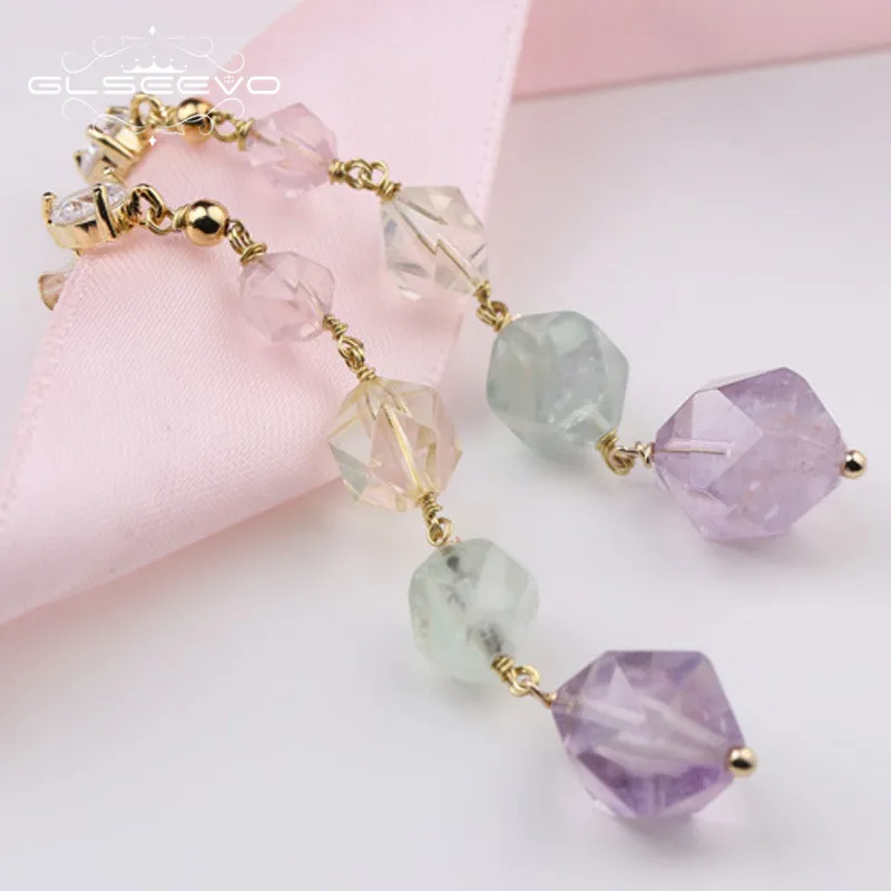 Glseevo природных красочные кристалла камень Длинные серьги падения для Для женщин