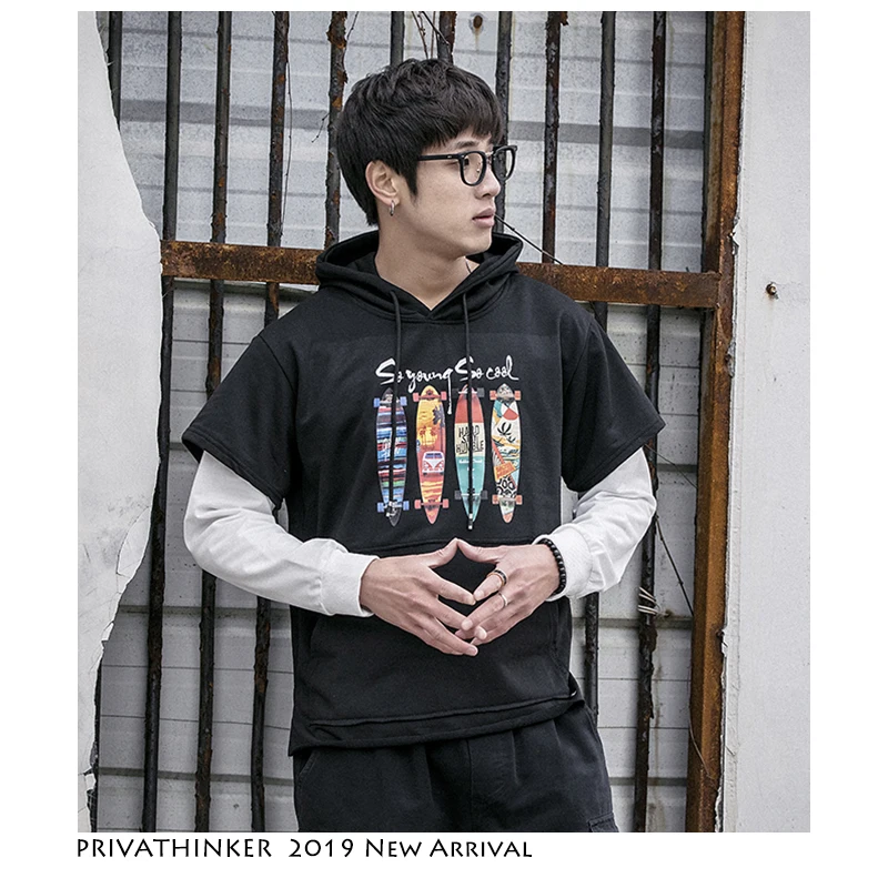 Privathinker Men Patchwork Streetwear Hooded Hoodies 2019 Mens Harajuku Fashion Sweatshirts Male Vintage Spring Black Clothes | Мужская