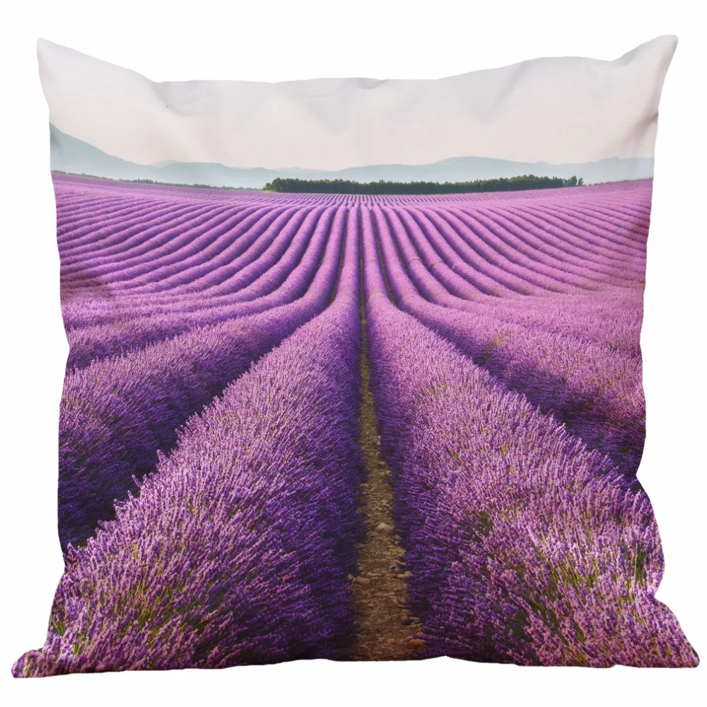 Чехол для подушки имитация Лавандовый узор льняной односторонний чехол с