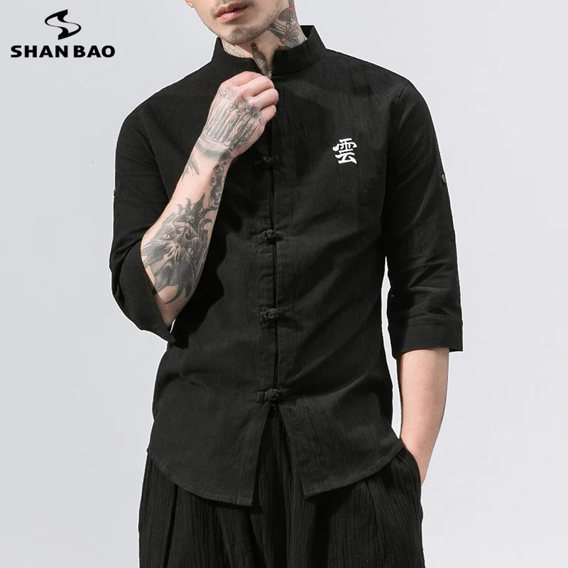 Бренд SHANBAO, китайский стиль, вышивка, пуговица, хлопок и лен, короткий рукав, рубашка, лето, новинка, мужская повседневная рубашка