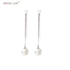 Женские серьги-клипсы без пирсинга GRACE JUN, модные длинные серьги-кисточки с жемчугом в Корейском стиле, роскошные украшения без отверстий, подарок