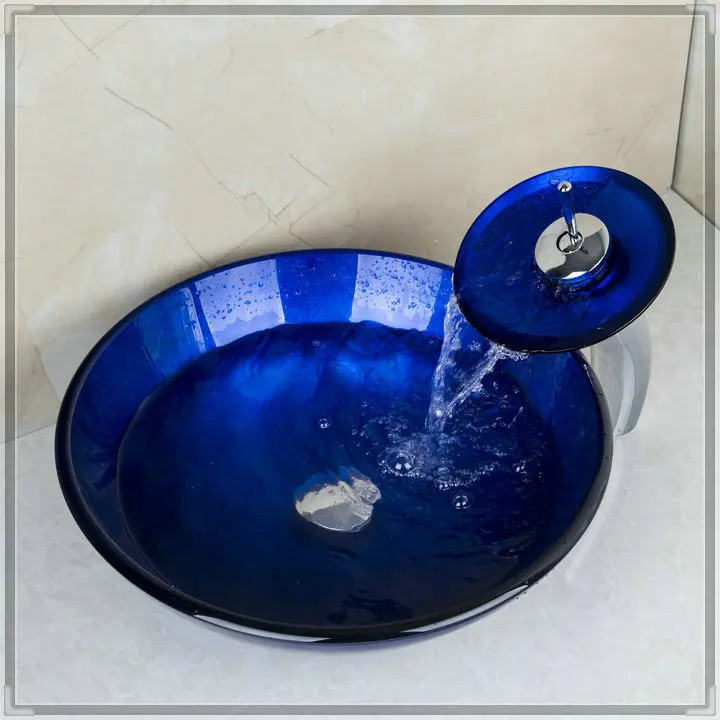 three holes Yanksmart New Washbasin Lavatory Tempered Glass Sink Bath 4262-1 Combine Brass Faucets Mixers &amp Taps torneira eletri |