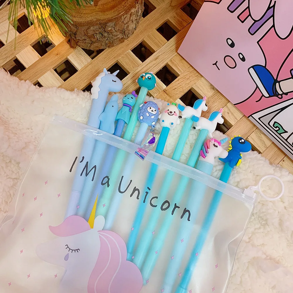 Blue 10pcs 10 шт./компл. гелевая ручка милая гелевая ручка с чернилами стандартных цветов 0,38 мм с черными чернилами ручка, ручка для студентов, ручка школьные принадлежности инструменты Escolar Caneta - Цвет: Blue 10pcs