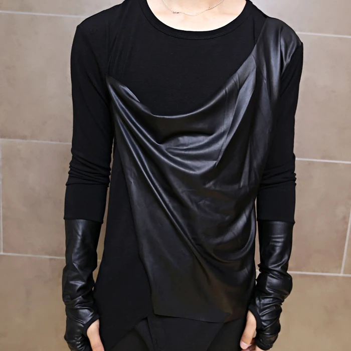 2017 новая Повседневная футболка мужская классная Панк Корейская с длинным