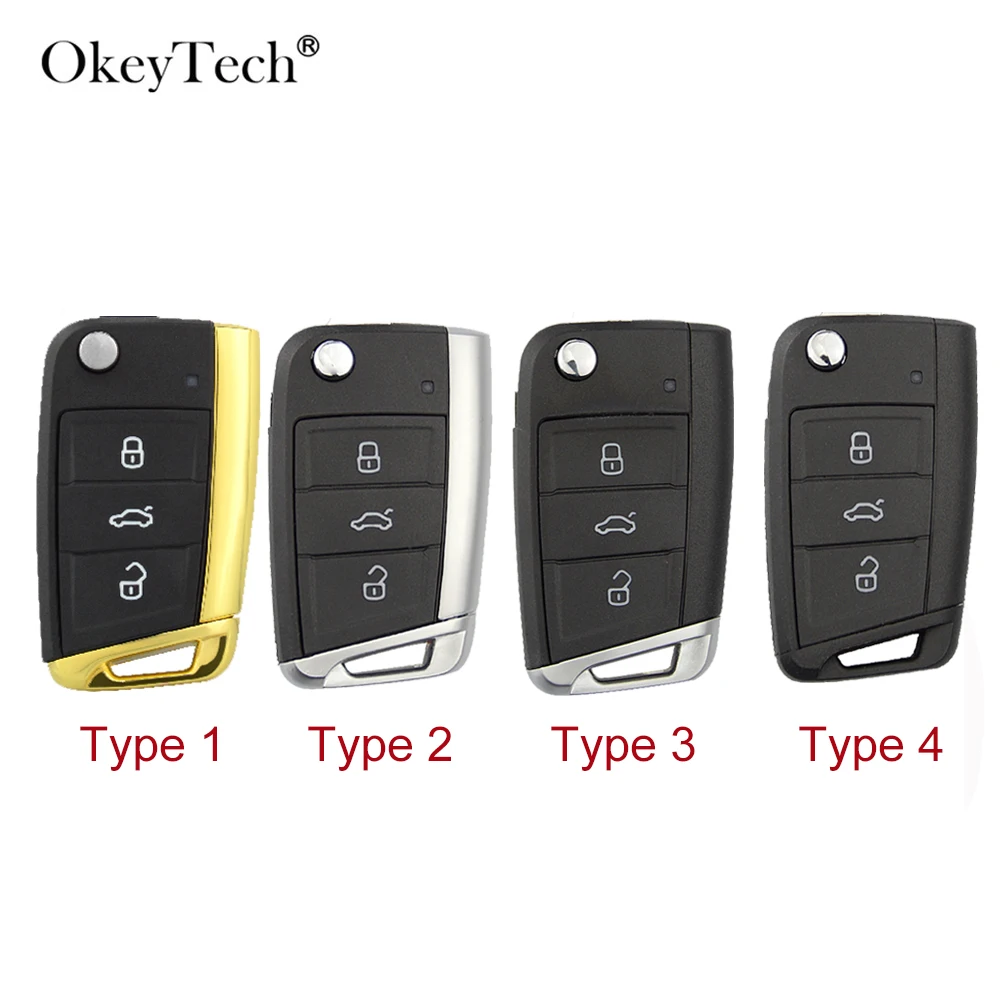 OkeyTech для V W Golf 7 MK7 Skoda Octavia сиденье 3 кнопки ключа автомобиля оболочка откидной складной чехол для замены пульта дистанционного управления Fob Uncnt Blade