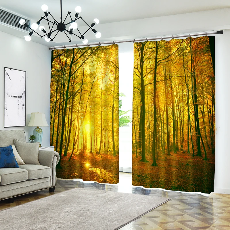 

Креативные декоративные 3D занавески закат в осеннем лесу для домашнего текстиля Роскошные солнцезащитные занавески для гостиной Индивиду...