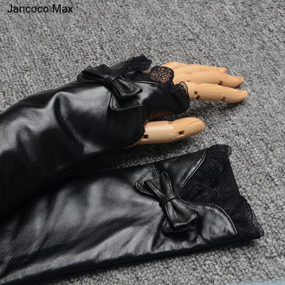 Jancoco Max натуральная кожа длинные перчатки Мода кружева нет митенки для пальцев из натуральной овечьей кожи для Для женщин S2068