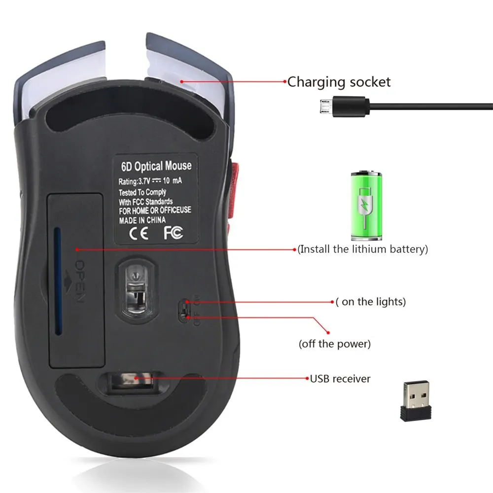 FELYBY X30 Беспроводная зарядка мышь 2400 точек/дюйм 6 кнопок USB красочная легкая