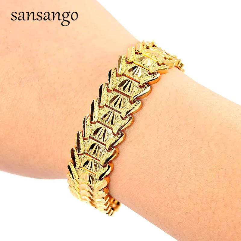 Style 1 New Arrival Hip Hop 24K Golden Curb Link Chain Bracelet Male Jewelry For Men Women Luxury Bangle Party Gift Wholesale 18cm - Окраска металла: Style 1