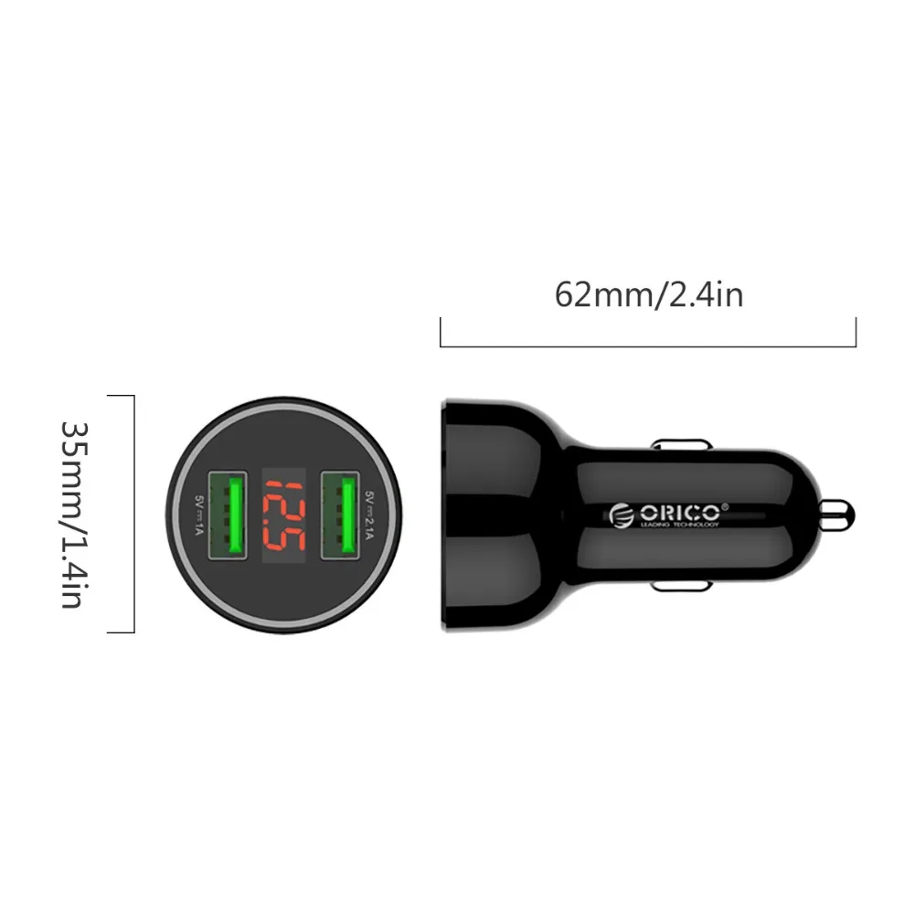 ORICO сдвоенный USB Автомобильное зарядное устройство с экраном дисплея мобильного телефона зарядное устройство для iPhone Xiaomi samsung huawei Tablet автомобильное зарядное устройство