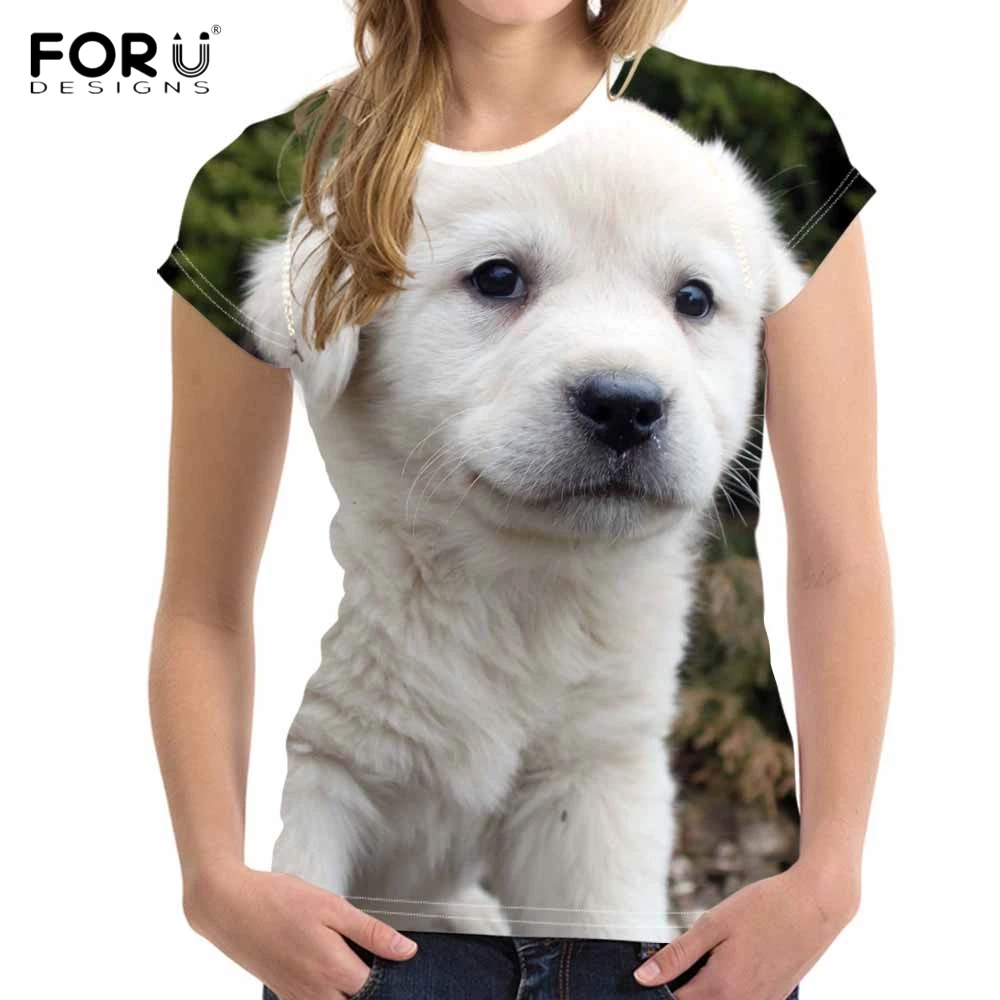 FORUDESIGNS/модные брендовые женские футболки с принтом милой собаки Пиренеи короткие