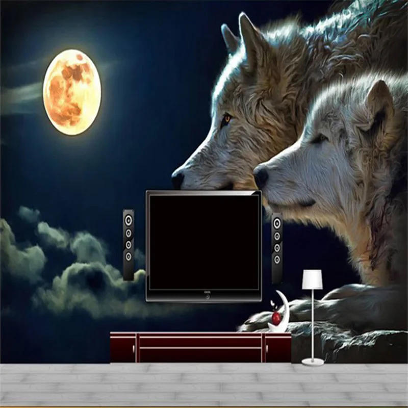 3D стерео лунный свет Волки Обои фреска фото обои для гостиной домашний декор Фреска Papel де Parede Para кварто EM 3D