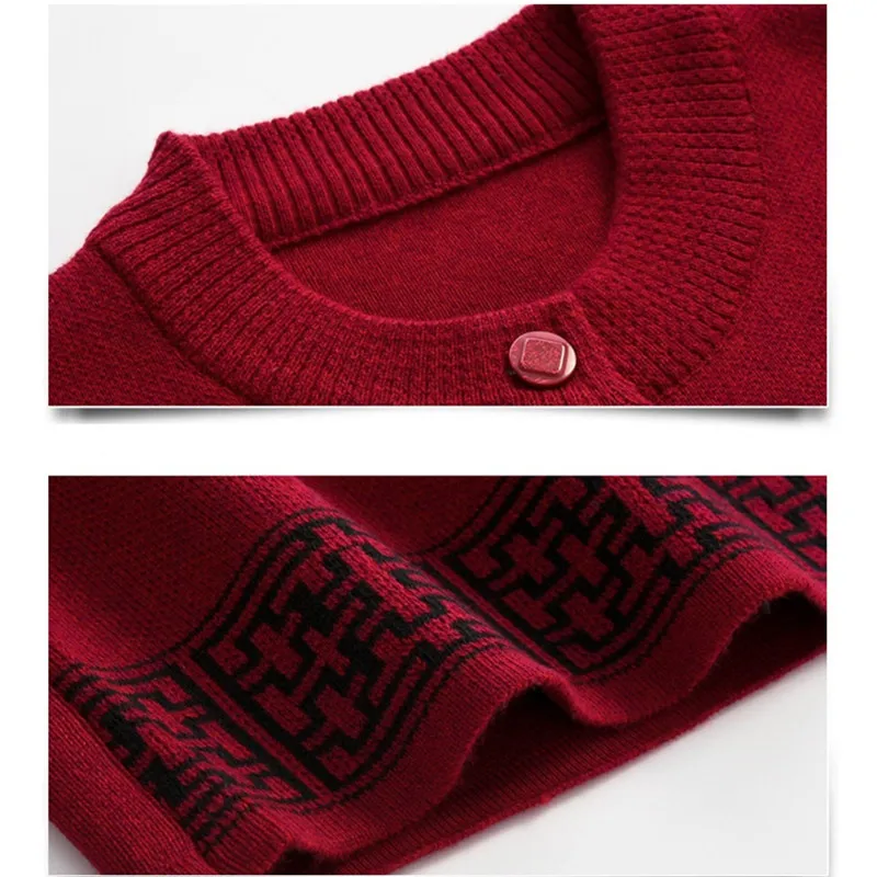 Middle-aged Women's Autumn Winter Knitwear Sweater Coat Print O neck Loose Warm Large size Grandma Cardigan jackets 5XL |