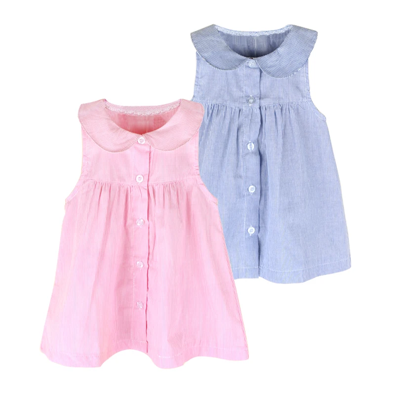 Summer Fashion Baby Girls Shirt Dress Striped Cotton Sleeveless Tutu Pink Blue Cute Girl Outfits Brand New | Детская одежда и