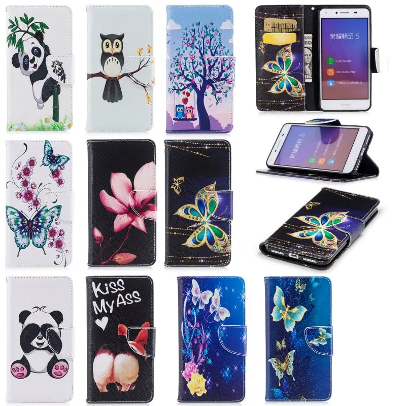 Кожаный чехол для телефона huawei Y5 II Y5II чехлы с милым принтом Корпус мобильного