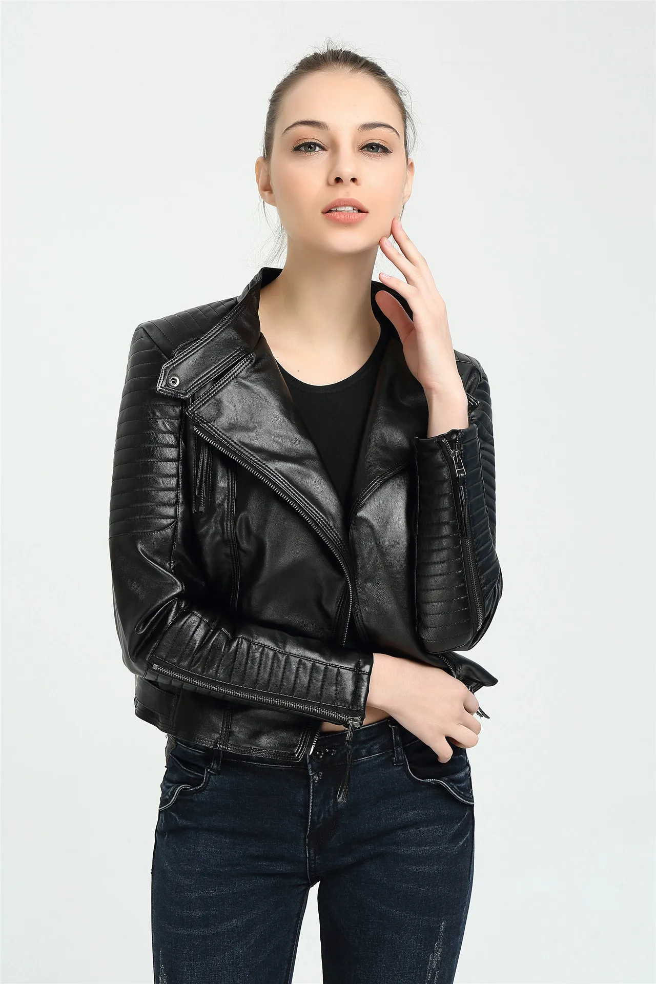 Fitaylor/Новинка сезон весна осень куртка из искусственной кожи Женская байкерская