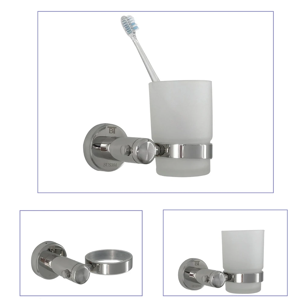 1pc Cup Holder Stainless Steel Round Wall Mounted Cup Organizer Cup Rack Toothbrush Cup Holder for Bathroom Toilet Home