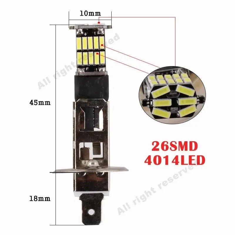 2 шт./лот H1 H3 26 SMD LED 4014 чип белый 6000K фар # Pt2 2x лампы дальнего света|headlights led h1|h1 headlightled