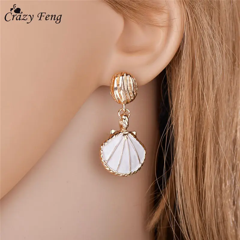 Серьги капли из ракушек с вишневым животным для женщин в стиле бохо золотым