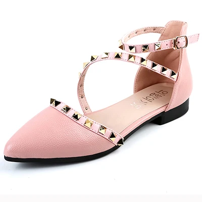 sandalsY112 pink Женские балетки на плоской подошве в Корейском стиле с ремешками и пряжкой с острым носком; Новинка года; Модные женские босоножки с ремешками на Лодыжках и шипами - Цвет: sandalsY112 pink