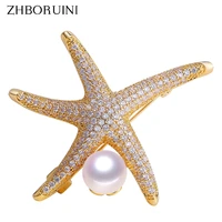 zhboruini high quality natural freshwater pearl brooch fine zircon micro insert starfish brooch pearl jewelry for women not fade