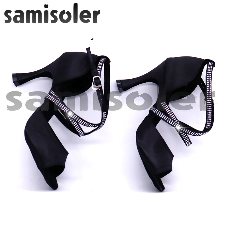 Samisoler/сатиновая Обувь для бальных танцев женская обувь черного цвета вечеринки