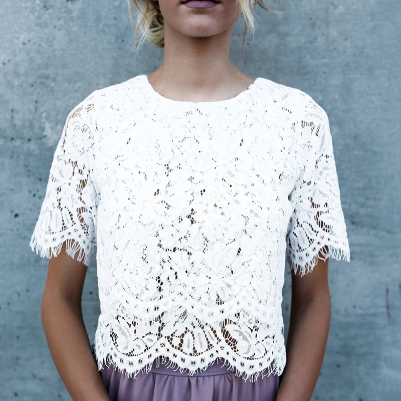 Женская кружевная блузка Повседневная летняя с коротким рукавом|womens lace blouse|lace