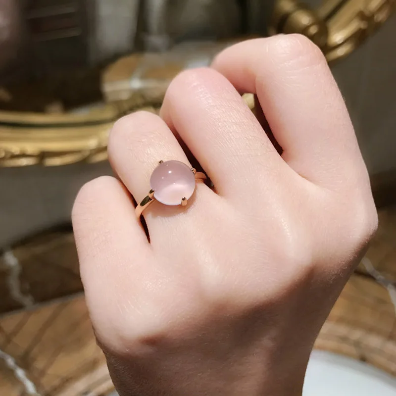 Trendy Rings Pink Opal Jewelry Wholesale Rose Gold Color Sweet Round Wedding Crystal Ring for Women Gifts Gift Dropshipping