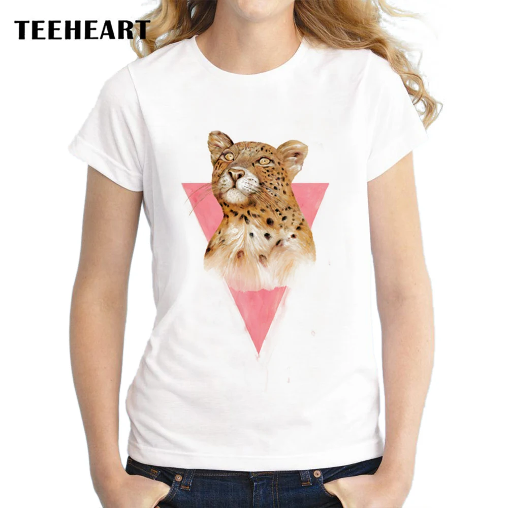 TEEHEART Новая женская футболка с леопардовым принтом коротким рукавом и круглым